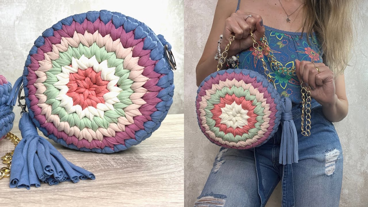 Bolsa boho redonda em fio de malha passo a passo/ Crochet round bag/Bolsa redonda de ganchillo