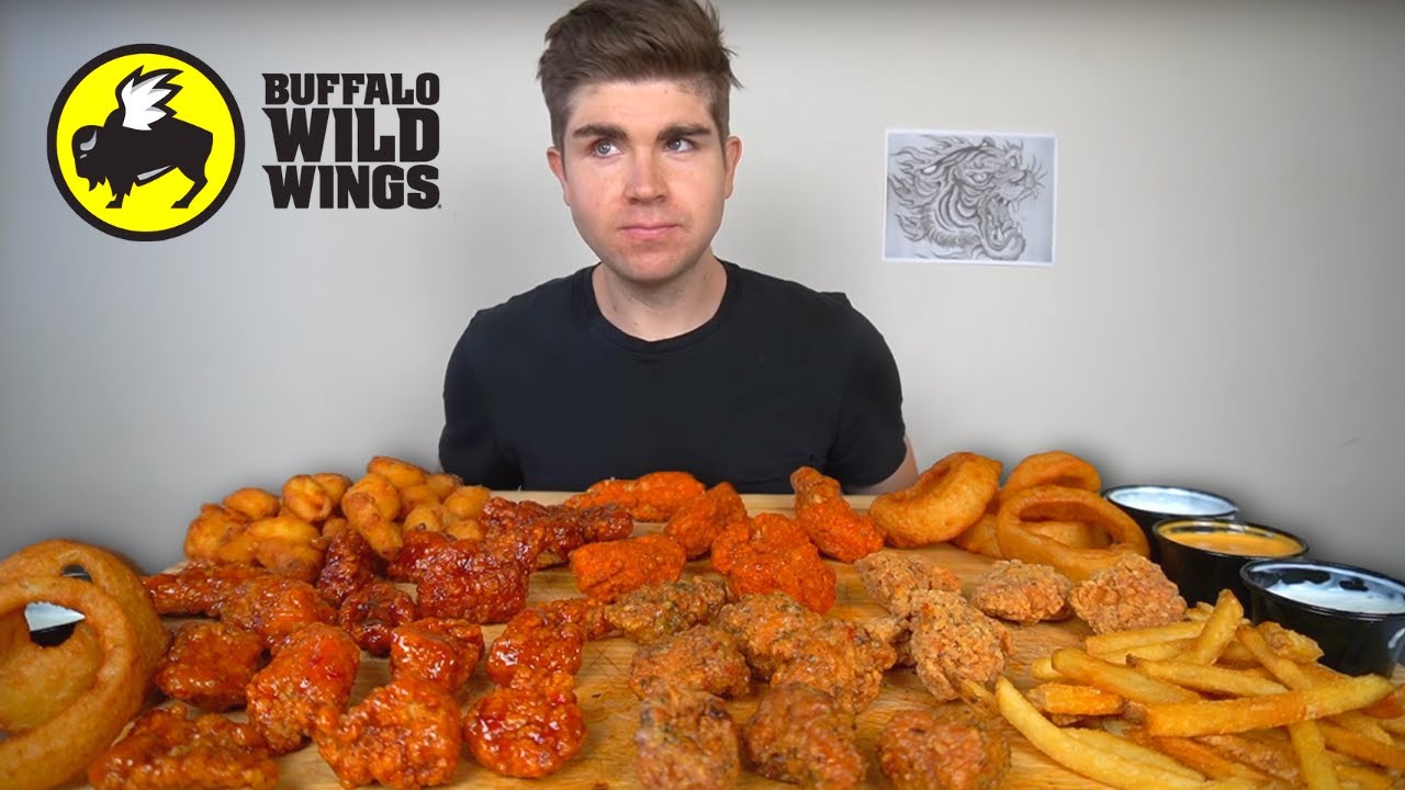 First time Trying BUFFALO WILD WINGS Boneless Wings Mukbang  Onion Rings Cheese Curds 