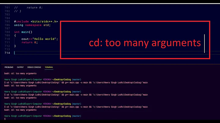 bash: cd too many arguments error in vs code [solved]