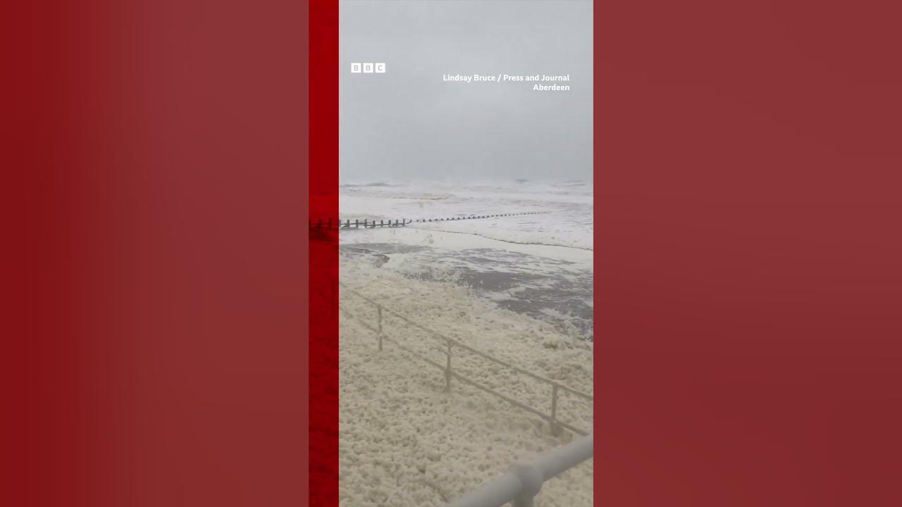 Sea foam has covered the Scottish coast during Storm Babet. #Shorts #Scotland #BBCNews