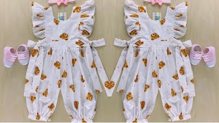 Baby Romper Cutting and Stitching | DIY Baby Ruffled Romper/Dungree Dress Cutting and Stitching