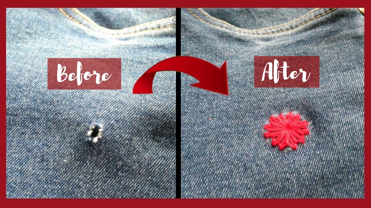 DIY How to Repair Small Hole in Jeans  Quick  Easy Embroidery Hole Repair Flower  embroiderydesign