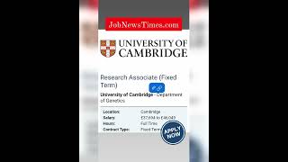 University Of Cambridge Genetics Research Job Opportunity