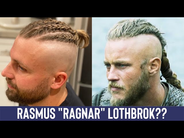 A photograph of Viking Ragnar Lothbrok with his undercut haircut and a long  braided ponytail - Man Bun Hairstyle