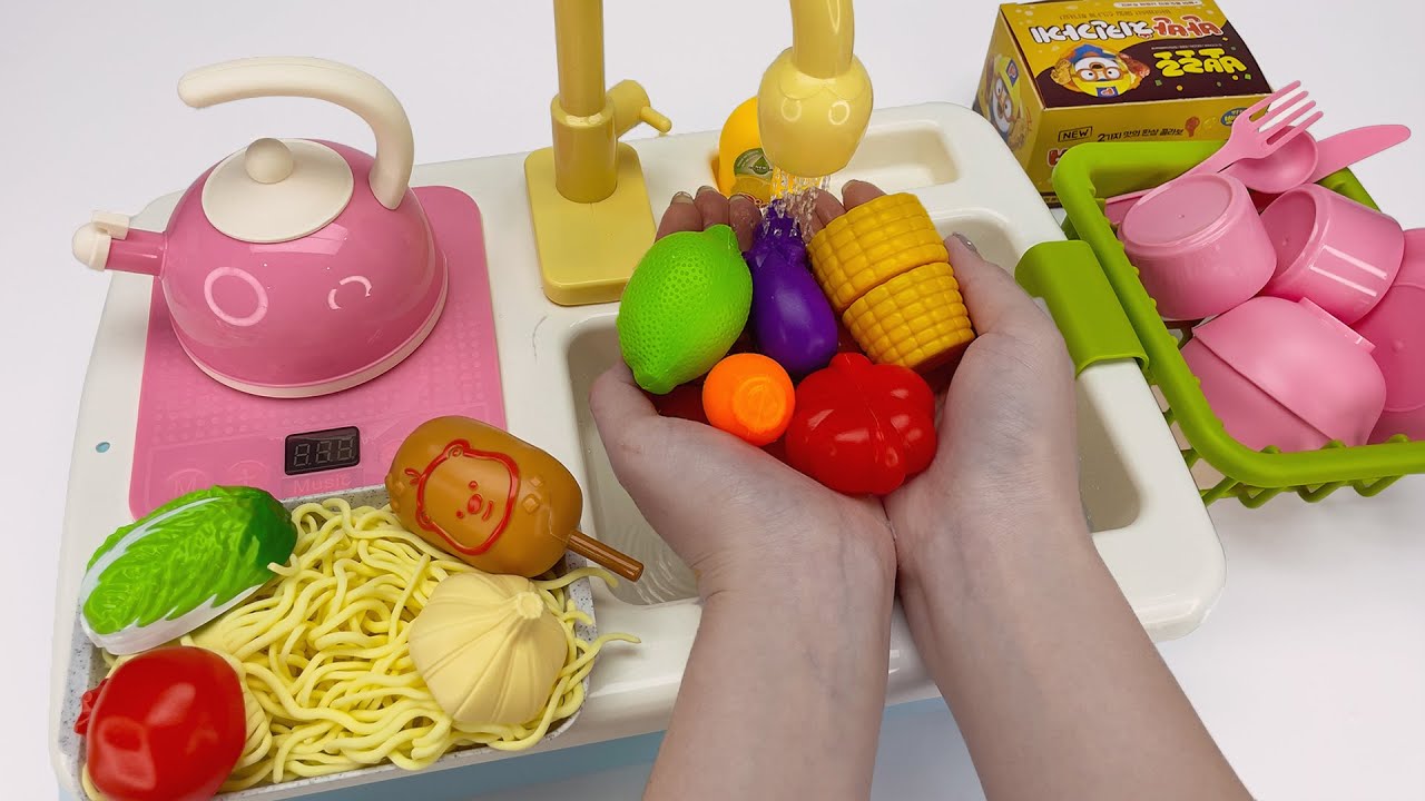 [toy asmr] Kitchen Sink Playset 🧼 Cooking with Toy 🍳 주방 싱크대 놀이 | Satisfying Unboxing
