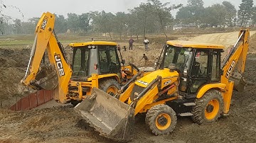 JCB Backhoe Carrying Stone and Working For Bridge Foundation Construction - JCB Machine Video