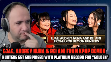 EJAE, Audrey Nuna & Rei Ami from KPop Demon Hunters Get Surprised with Platinum Record for "Golden"