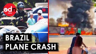 Terrifying Moment Plane Bursts Into Flames After Crashing on Busy Road in Brazil