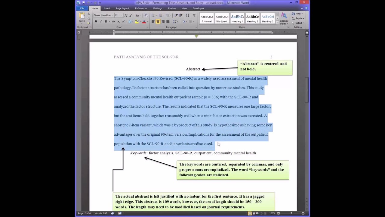 Apa Style Formatting The Title Page Abstract And Body Youtube