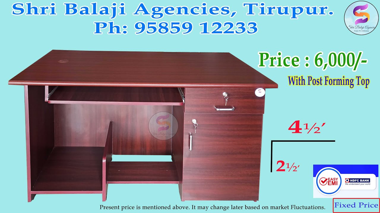Wooden Office Table Size 4.5 x 2.5 With Key Board Nosing Top For 6,000/-