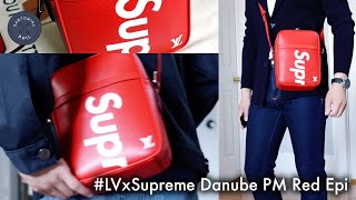 What fits? Trying on the Louis Vuitton x Supreme Danube PM in Red Epi 