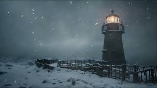 Night Snowstorm On Lonely Lighthouse. Relaxing Sounds Of Blizzard And Howling Winds For Sleeping.