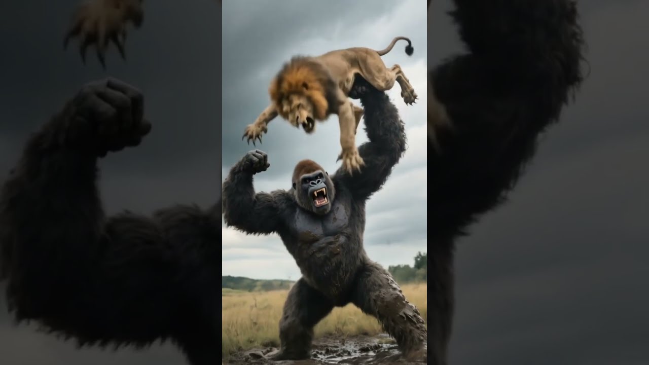 Gorilla Fight Vs Lion At Africa Wildlife Animals