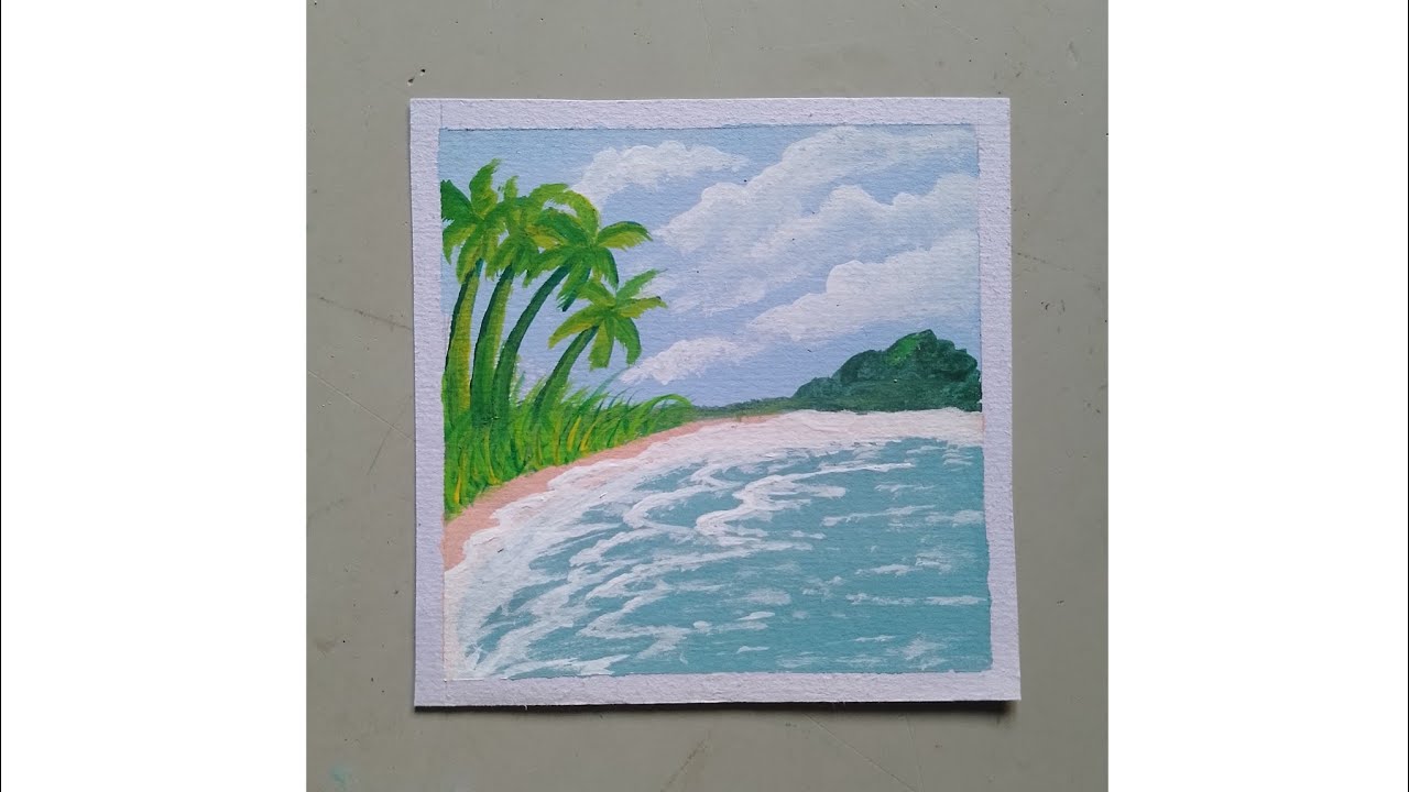 How to draw a sea Beach with gouache colour on mini art paper.🏖️ 