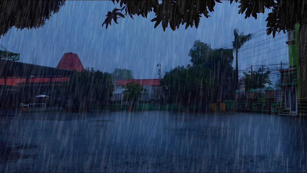 Night Storm Rain at Bustling Restaurant - Heavy Rain & Thunder Sounds for Sleeping