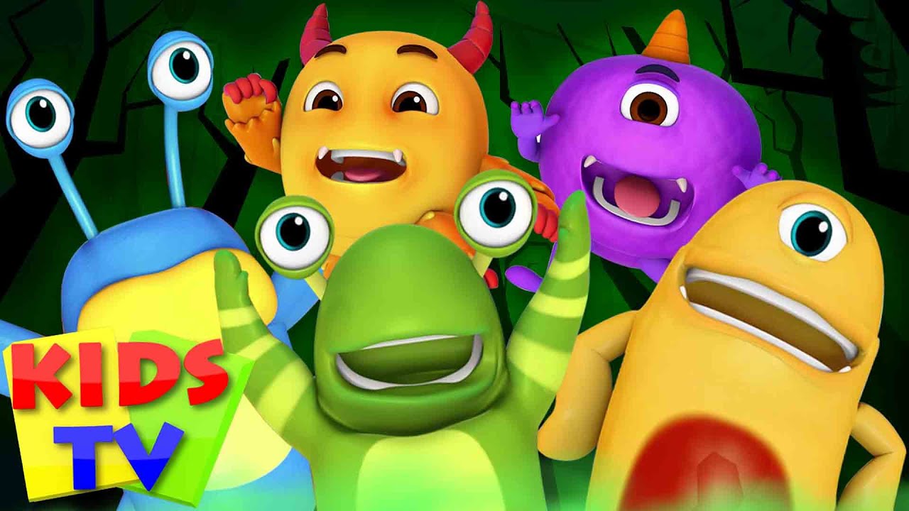 Five Little Monsters Jumping on the Bed | Halloween Rhymes | Scary Cartoon  & Spooky Songs - Kids Tv - YouTube