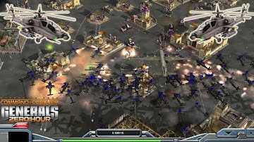 "Helicopter vs Quad Cannon" USA Helicopter 1 vs 7 GLA Hard Army | C&C Generals Zero Hour Mod