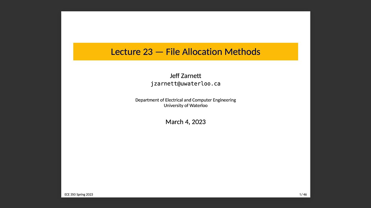 ECE 350 Lecture 23: File Allocation Methods - YouTube