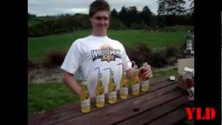 EPIC FAIL Guy Throws up and after Drinking 6 beers in under 3 minutes Hilarious!