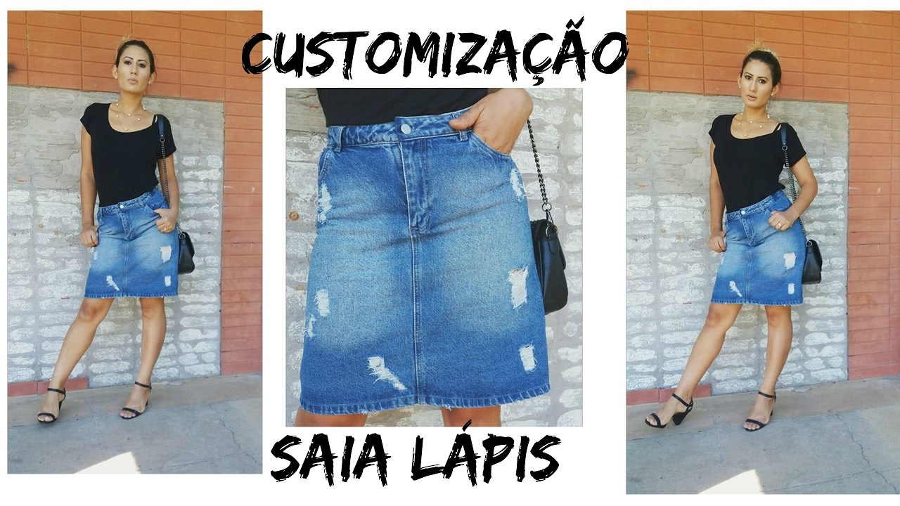 customização em saia jeans