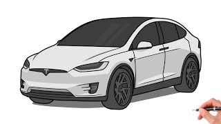 How to draw a TESLA MODEL X 2016 / drawing Tesla model x plaid suv 2021