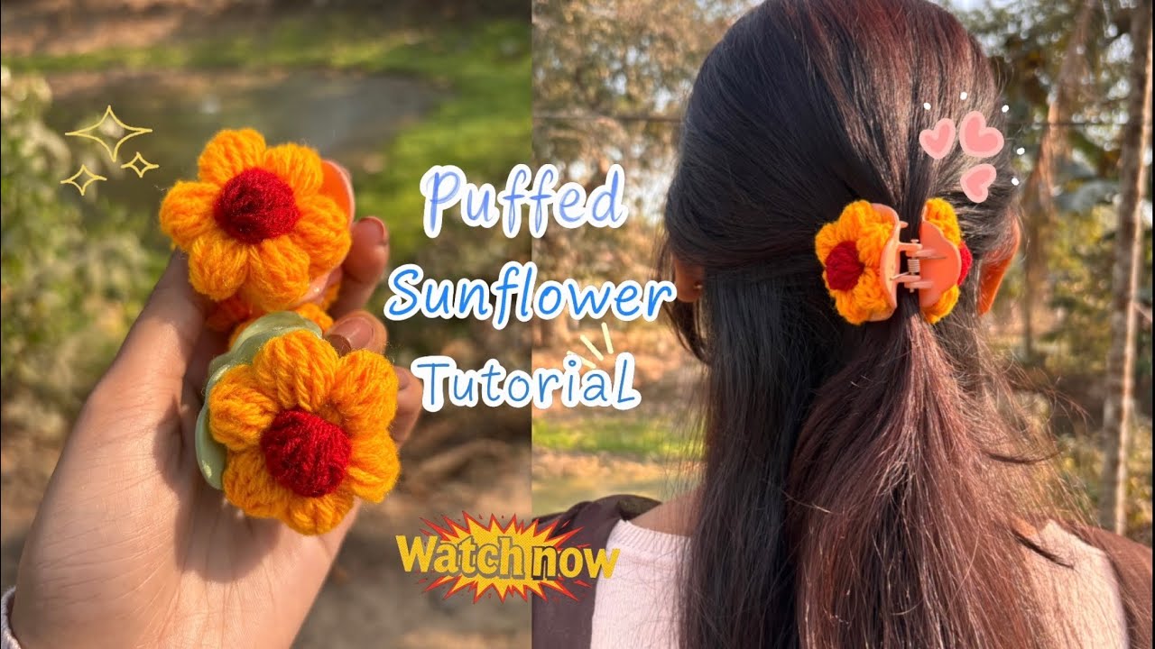 How to make puffed flowed crochet🌻🌻🌻 l tutorial l sunflower 🌻🌻 
