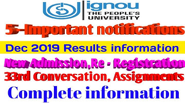 IGNOU 5 IMPORTANT NOTIFICATIONS | Dec 2019 Result Confirm information By STUDY ZONE