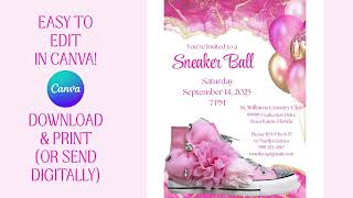 Sneaker Ball Invitation, Pink Sneaker Ball Party Invitation, Cute Sneaker Ball Invitation