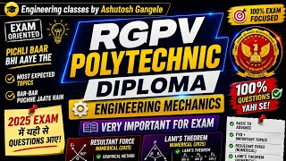 RGPV Polytechnic Engineering Mechanics PYQ 2025 | Resultant Force & Lami's Theorem |VVIMP Numerical