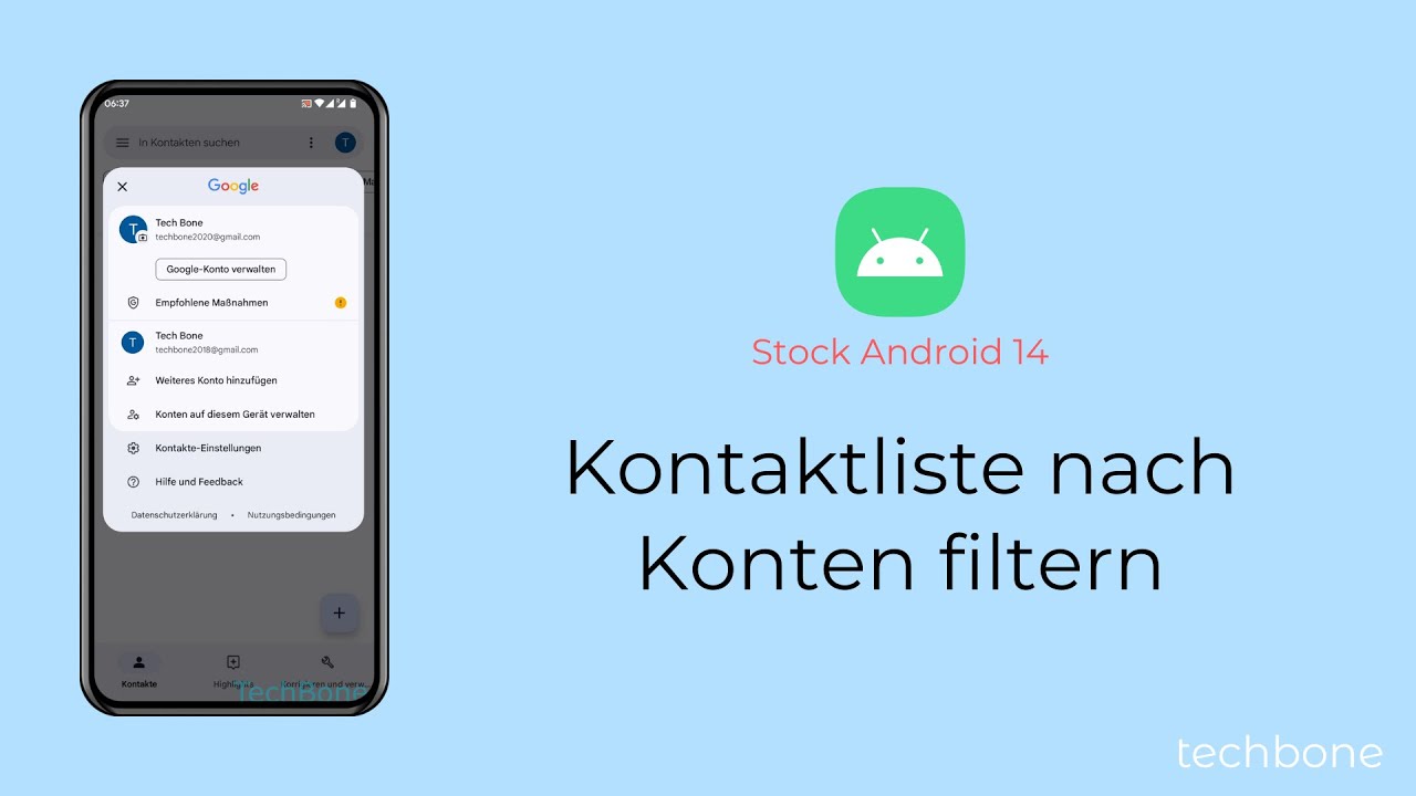 Kontaktliste nach Konten filtern [Android 14] YouTube