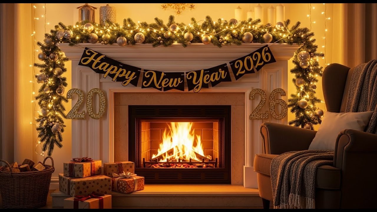 Happy New Year 2026 Fireplace Ambience ✨🔥 Cozy Crackling Fire | Relaxing Sleep ASMR Sounds