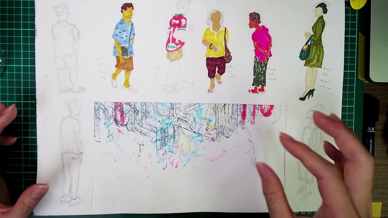 Monochrome robot dreams of people?  -  Coloring session with Ink and Markers (Part 6/6)