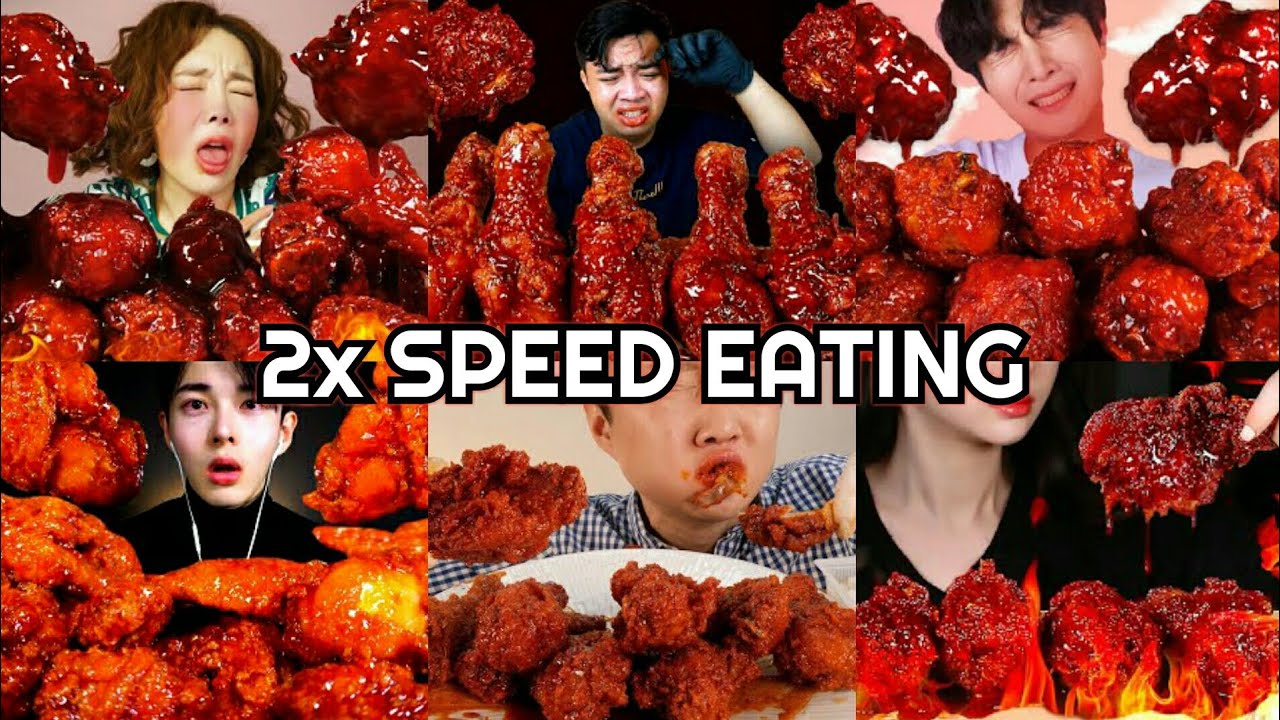 Extremely Spicy Nuclear Fire Chicken Mukbang | ASMR 2x Speed Eating Show