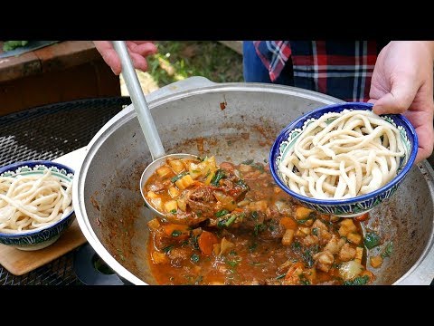 ЛАГМАН УЙГУРСКИЙ В КАЗАНЕ НА КОСТРЕ
