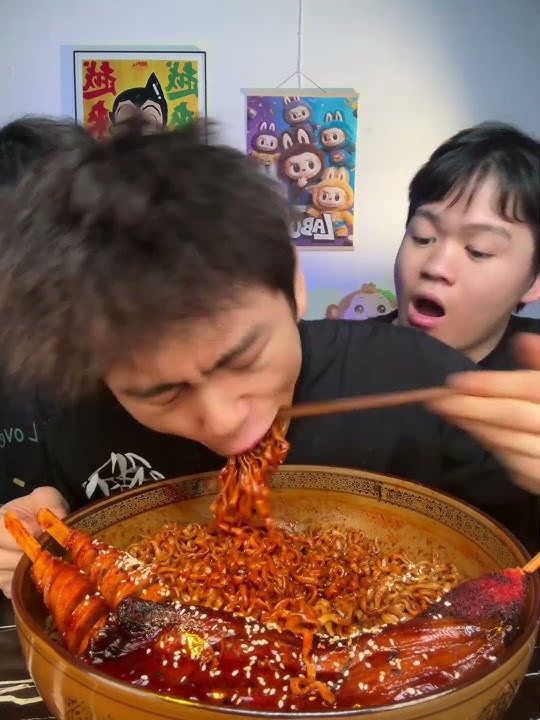 Hotdog   Salmon   Spicy Noodles = CHAOS 😭🔥 | 3 Bros SPICY FOOD Challenge | mukbang asmr eating