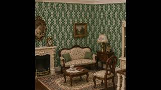 1/6 1/12 1/24 1/48 Dollhouse Gray Damask Leaf  Green Background Wallpaper Printable PDF