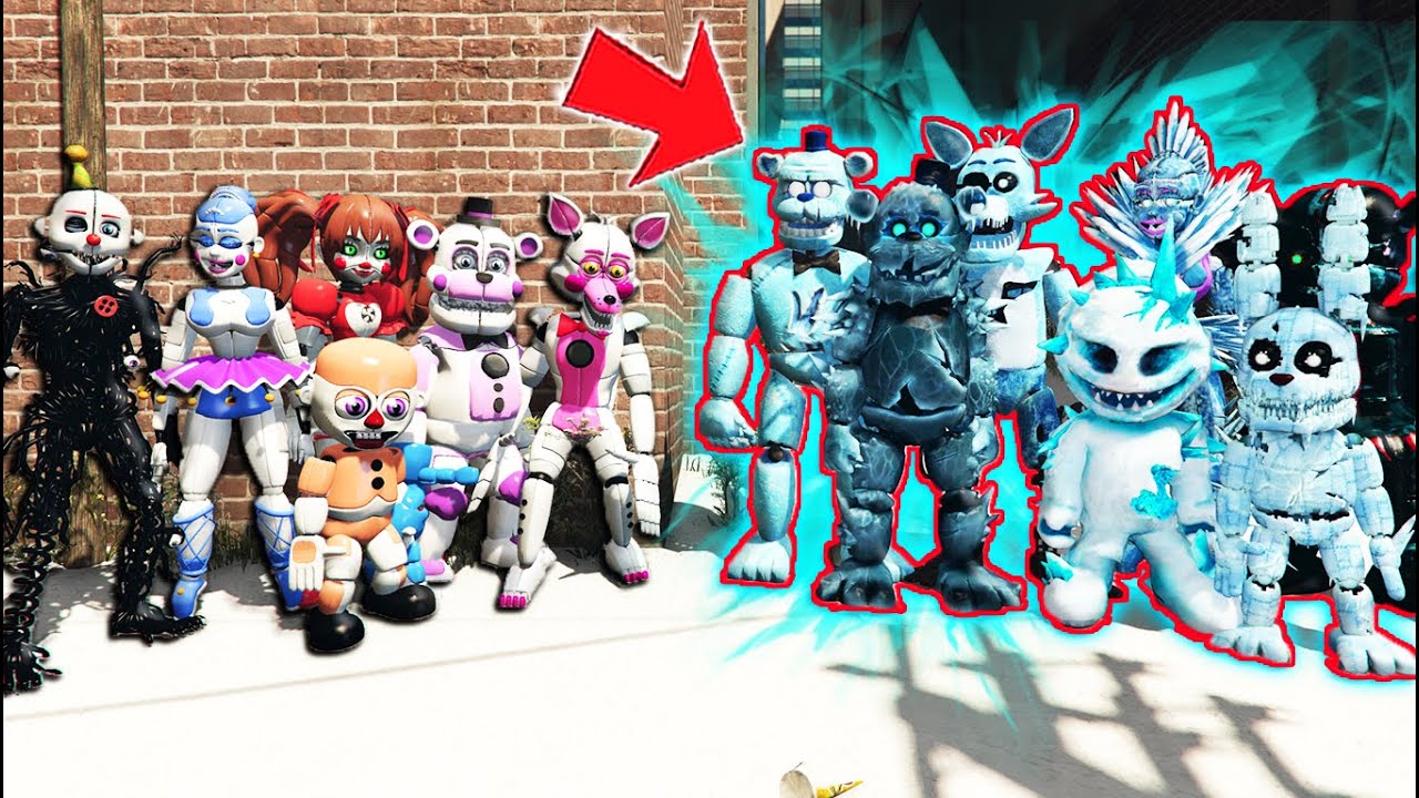 ALL FUNTIME ANIMATRONICS vs ALL ICE ANIMATRONICS! (GTA 5 FNAF Mods)