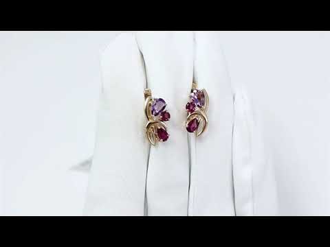 Золотые серьги SOKOLOV с аметистом и родолитом 725772 Золотые серьги SOKOLOV с аметистом и родолитом 725772