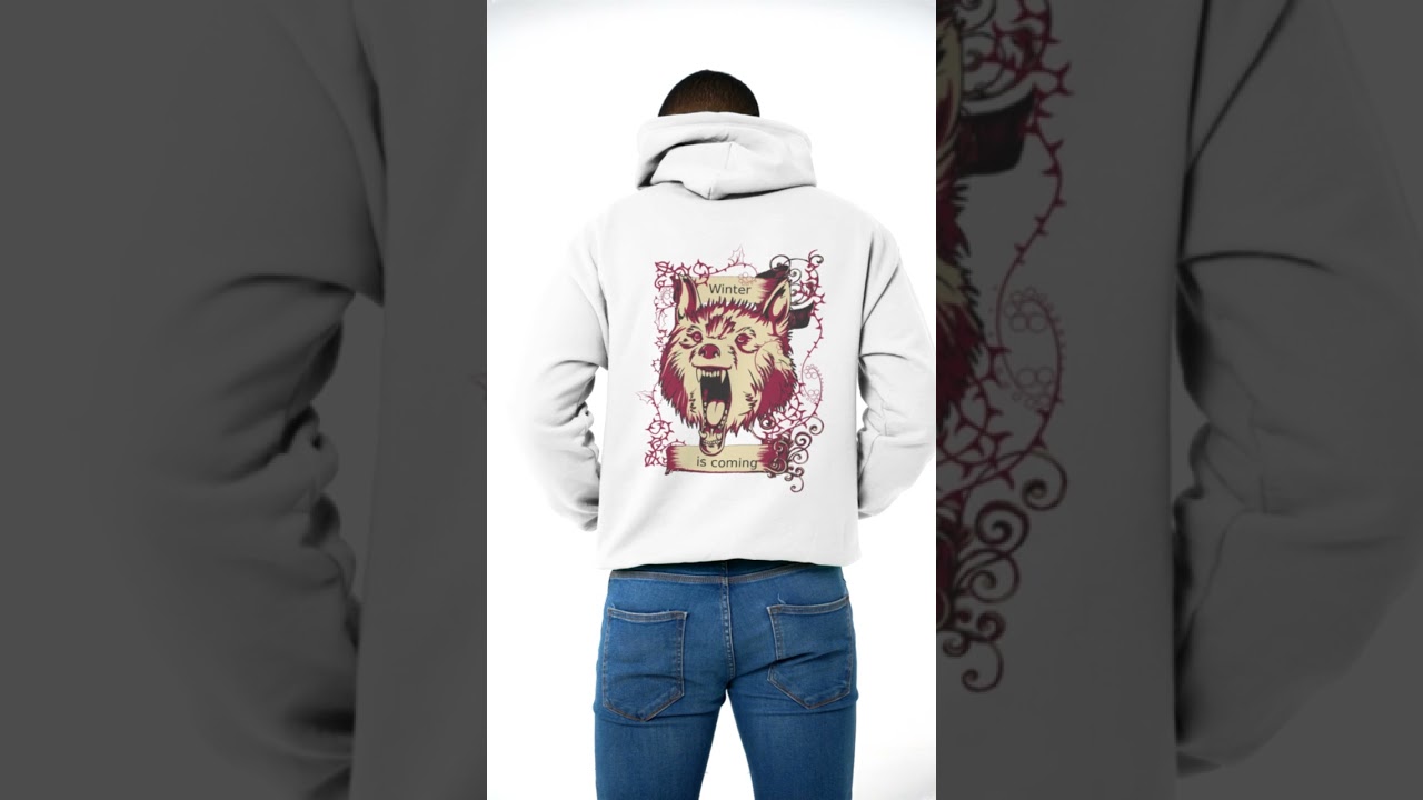 Men's Winter is Coming Wolf Hoodie Fierce Graphic Design  Trendy Gothic Sweatshirt by Dipnik Fashion