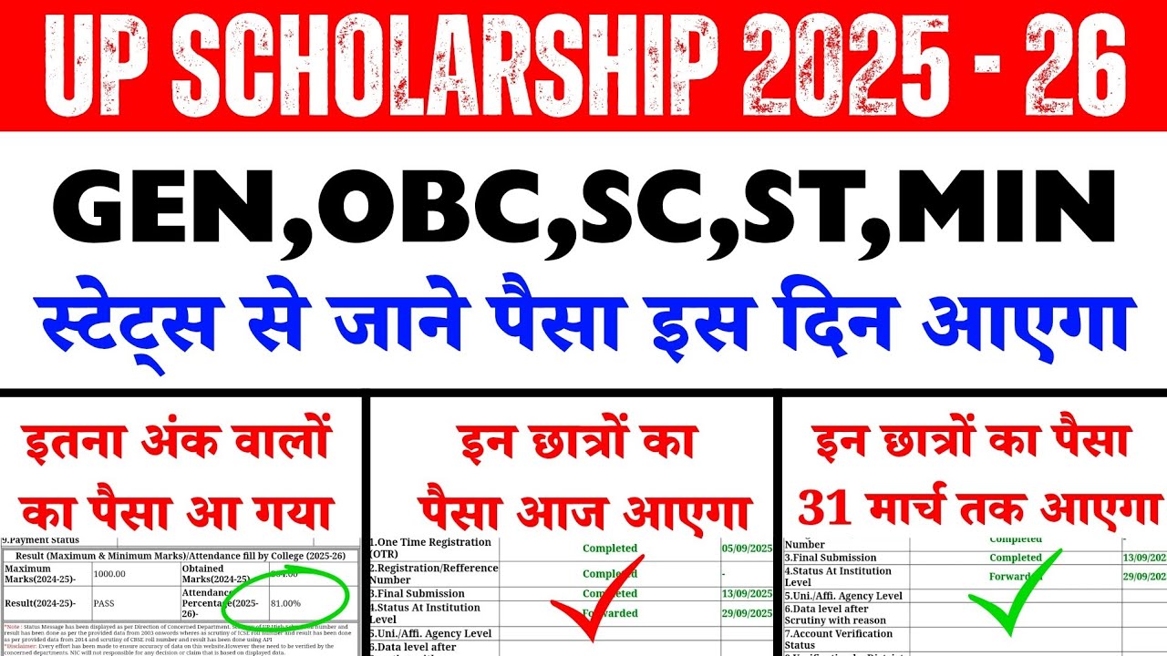 UP Scholarship Latest News Today 😍 UP Scholarship Kab Tak Aayega 🔥 UP ...