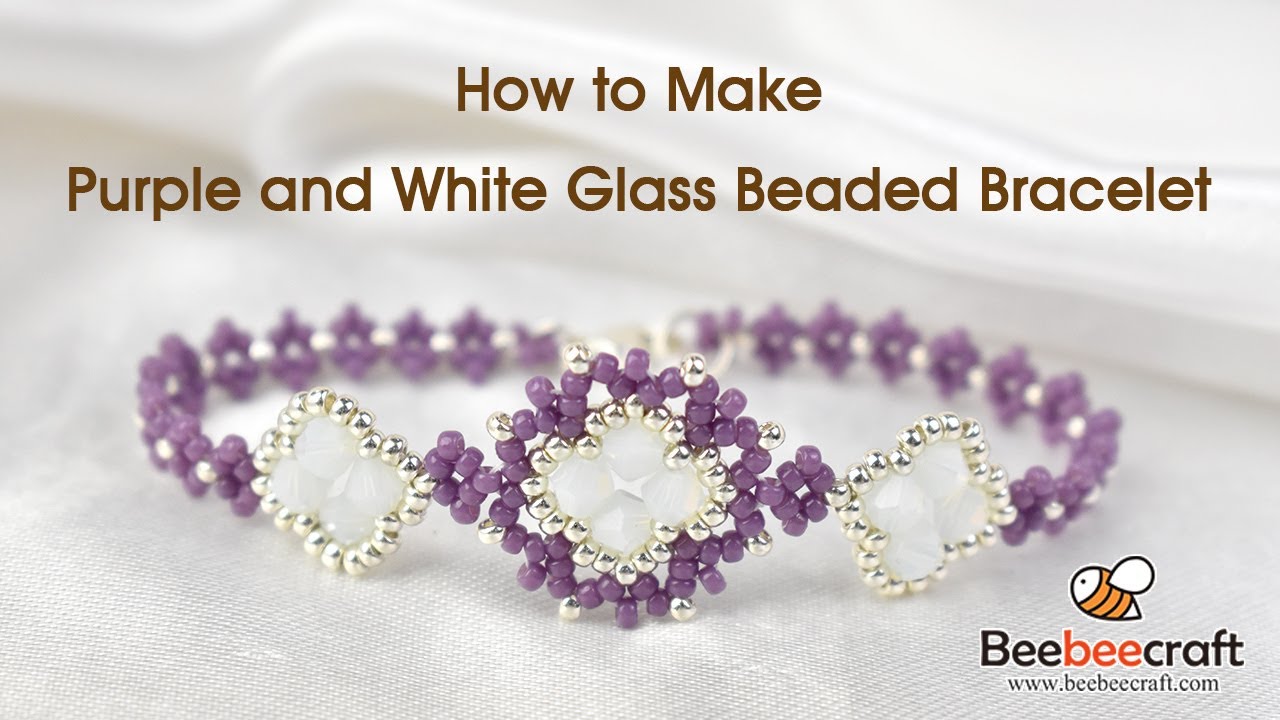 How to Make Purple and White Glass Beaded Bracelet - YouTube