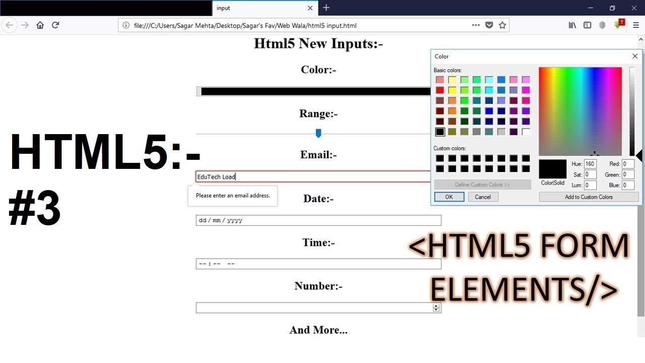 Html 5 New Input Types And Attributes Like Color,Date,Required ...