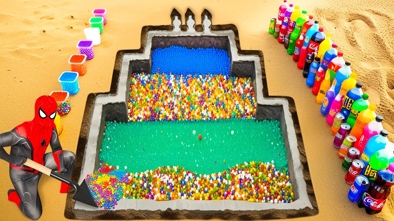 How to make Rainbow Birthday Cake with Orbeez, Giant Sprite, Fanta, Mirinda, Coca Cola & Mentos