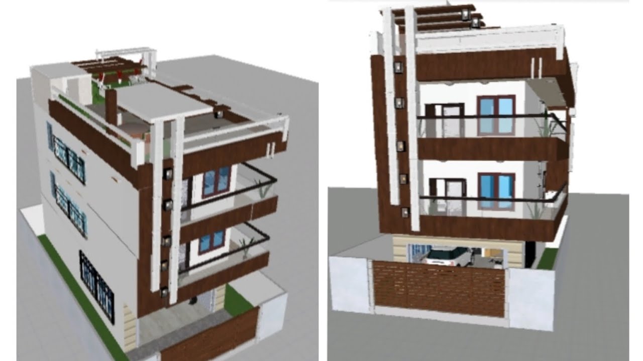 3D model of 720 sq. and 1kattha and 80 gaj house with garden and