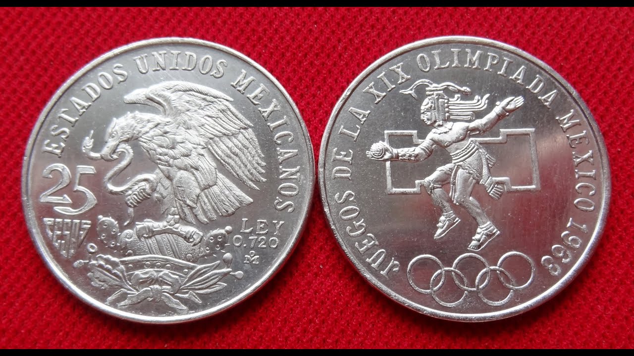Mexico Silver 25 Pesos 1968 (Unc) - Olympic Games In Mexico - Мексика 25 Песо 1968 Олимпиада