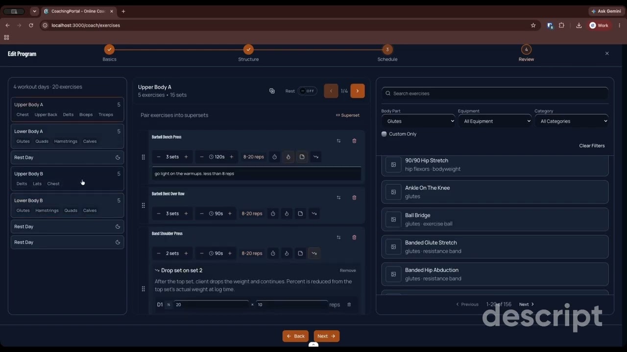 CoachingPortal - Exercise Program Creation