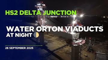 HS2 Water Orton Viaducts at Night; they were placing a segment!