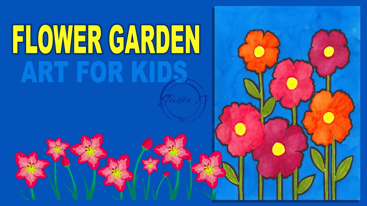 How to Draw a Flower Garden 🌺 | Easy Flower Drawing for Kids - YouTube