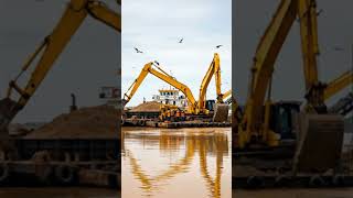 Massive excavators floating! #waterlogistics #barge #dredginglife #heavyequipment #shorts #trending