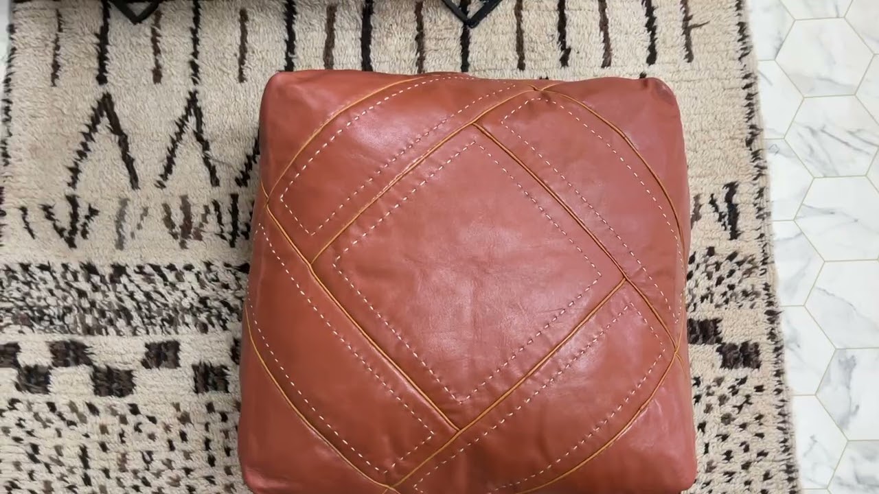 Kechart – Brown leather floor ottoman, handmade pure leather pouf, traditional chairs and ottomans